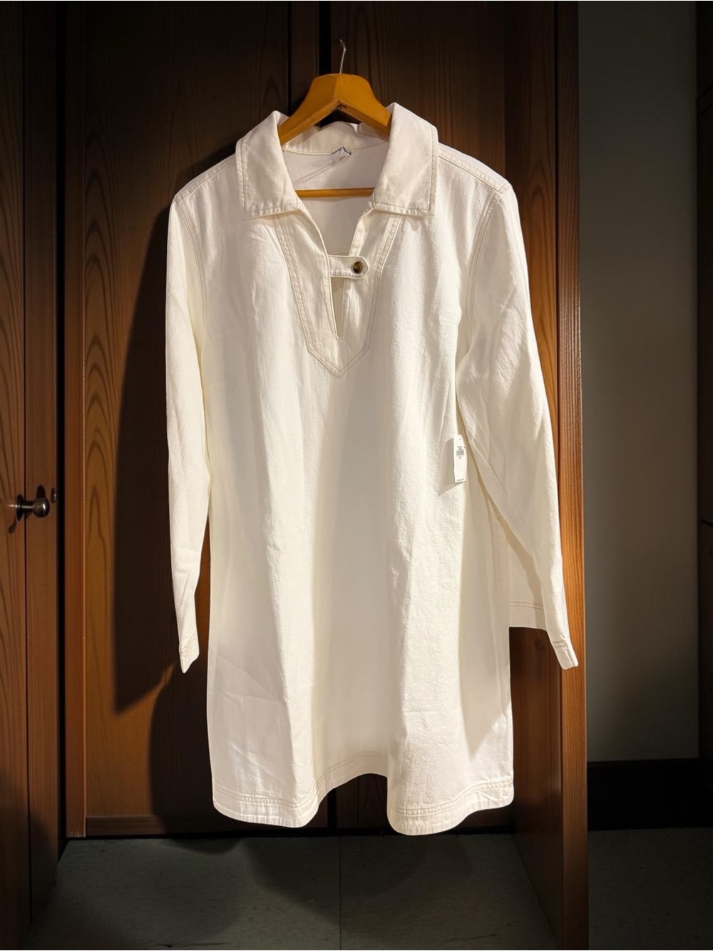 NWT Old Navy Long-Sleeve Popover Jean Shirt Dress XL - Cream